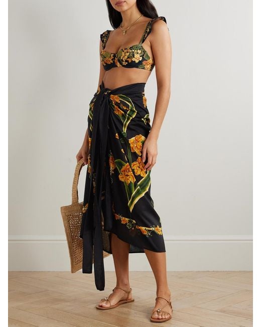 Agua Bendita Black Lavanda Cordillera Floral-Print Cotton And Silk-Blend Voile Pareo