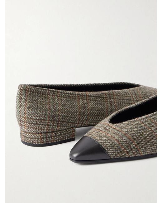 Loro Piana Gray Rebecca Leather-Trimmed Checked Tweed Ballet Flats