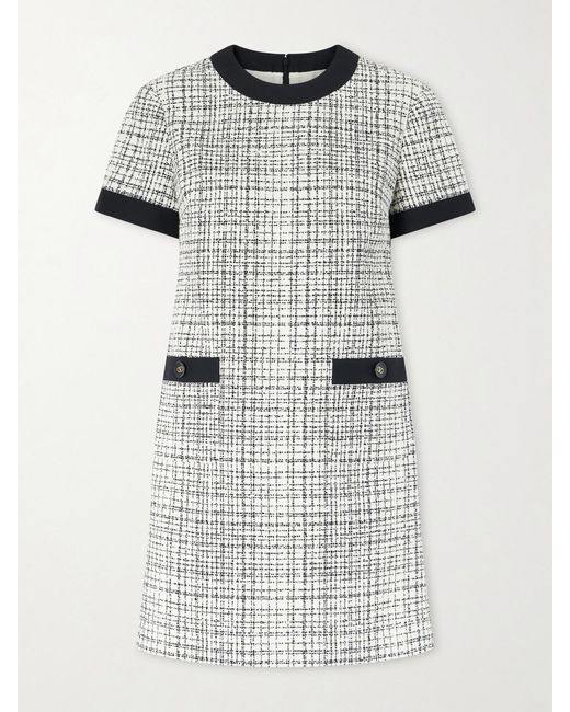 Valentino Garavani Gray Checked Cotton-Blend Tweed Mini Dress