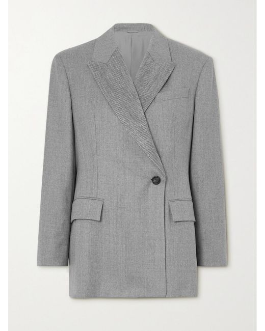 Brunello Cucinelli Gray Ribbed Wool And Wool-Flannel Blazer