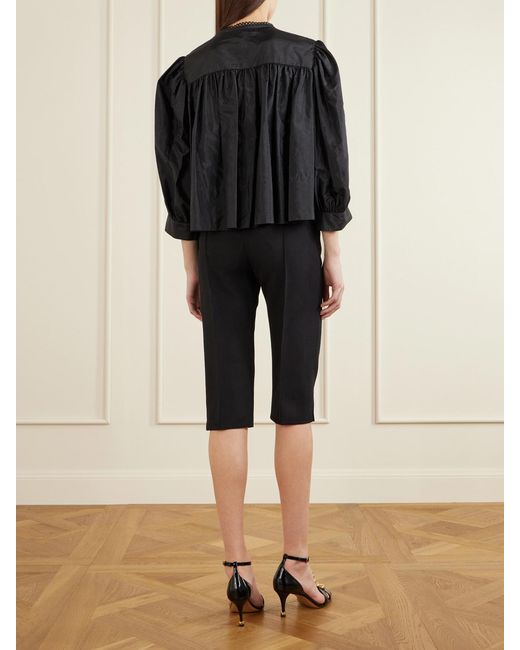 Chloé Black Ruffled Broderie Anglaise-Trimmed Taffeta Blouse