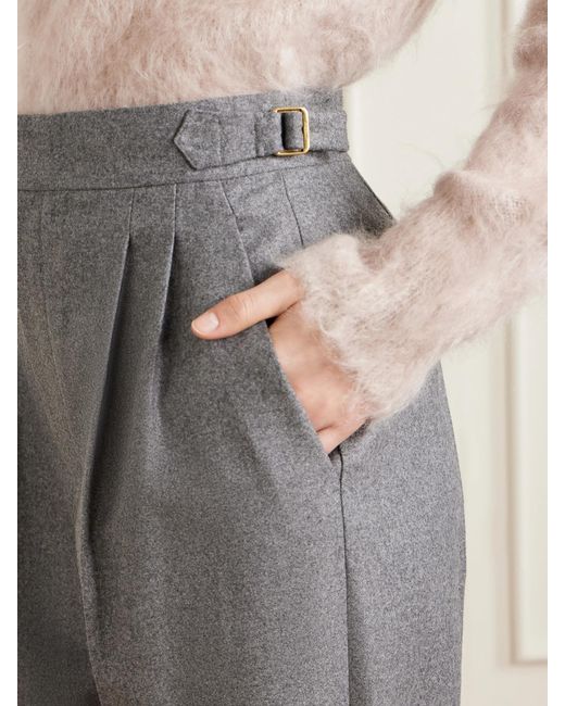 Loro Piana Gray Malik Pleated Wool And Cashmere-Blend Straight-Leg Pants