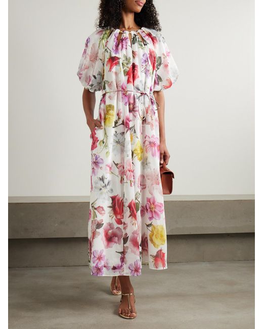 Aje. White Fleur Embellished Floral-Print Tencel Lyocell-Blend Midi Dress