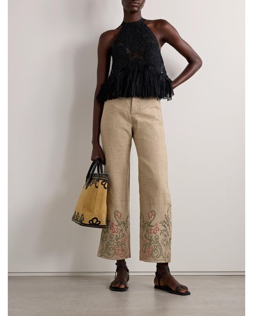 Sea Black Bente Oberteil Aus Spitze Mit Besatz Aus Baumwollkrepon Und Rüschen