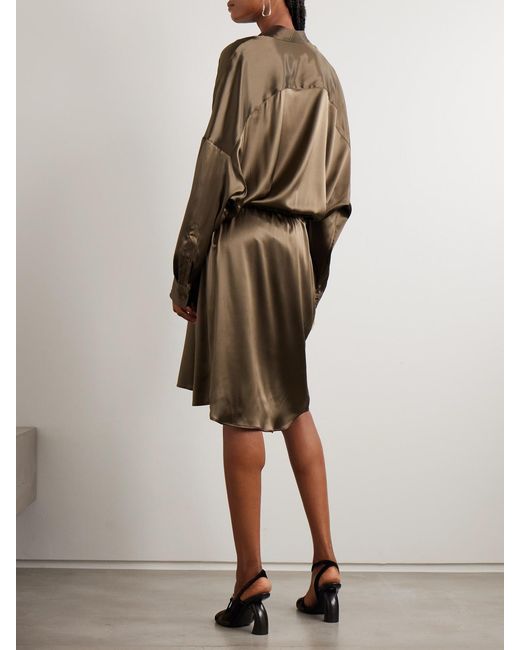Dries Van Noten Green Silk-Blend Satin Shirt Dress
