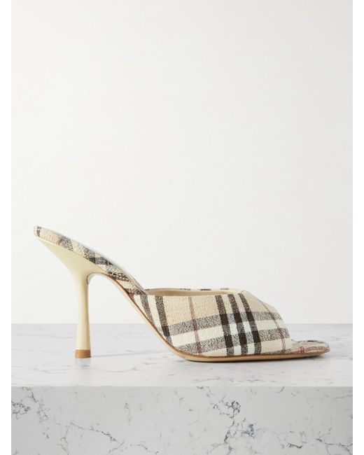 Burberry Natural Checked Linen Mules