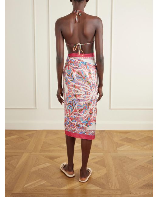 Etro Red Norma Paisley-Print Silk-Twill Scarf