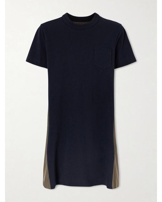 Sacai Blue Shell-Paneled Cotton-Blend Jersey Mini Dress