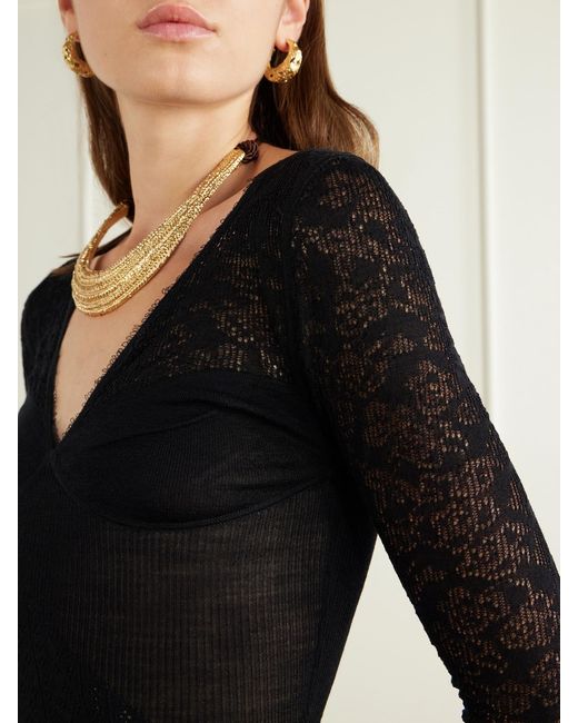 Zimmermann Black Pointelle Merino Wool-Blend Lace Top