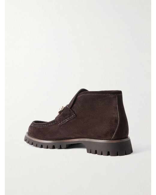 Gucci Brown Sylke Horsebit-Detailed Suede Ankle Boots