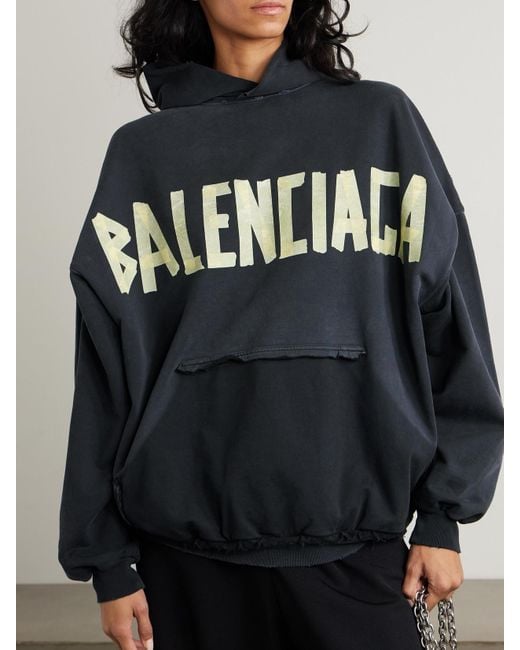 Sweat À Capuche Oversize En Jersey De Coton Imprimé Effet Vieilli Balenciaga en coloris Black