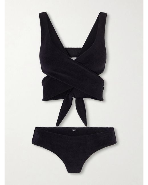 Lisa Marie Fernandez Black Marie-Louise Cotton-Blend Terry Bikini