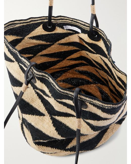 Sensi Studio White Shiga Medium Leather-Trimmed Sisal Shoulder Bag