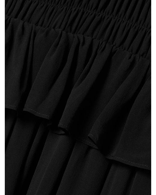 Ulla Johnson Black Adeline Shirred Silk Crepe De Chine Peplum Midi Dress