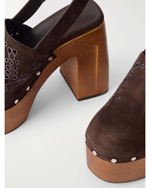 Jimmy Choo Brown Alida 135 Embroidered Studded Suede Platform Clogs