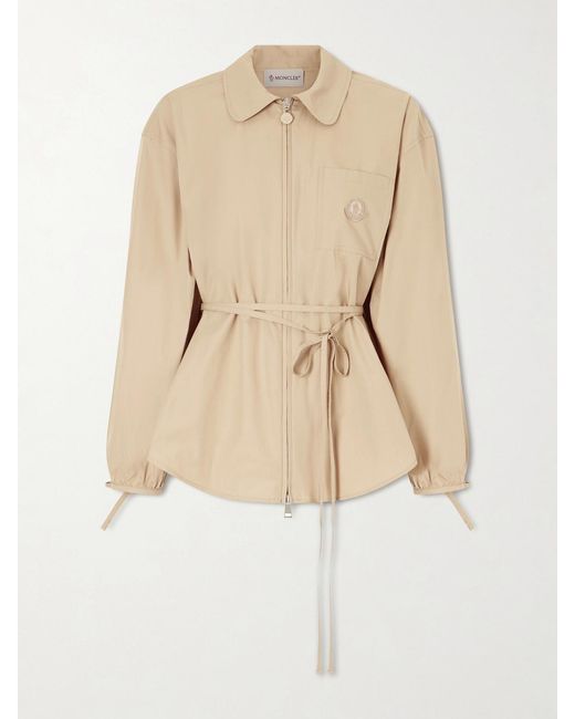 Moncler Natural Belted Appliquéd Cotton-Poplin Zip-Up Shirt