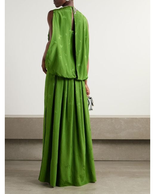 Erdem Green Crystal-Embellished Silk And Cotton-Blend Jacquard Gown