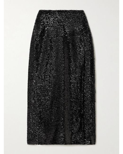 Emilia Wickstead Black Kanji Sequined Crepe Midi Skirt