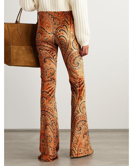 Etro Brown Paisley-Print Stretch-Velvet Flared Pants