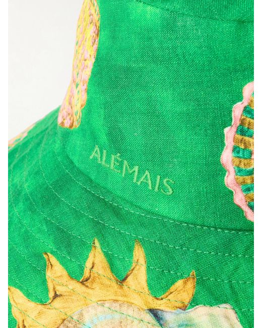 ALÉMAIS Green Aquatica Printed Linen Sunhat