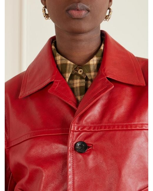 Wales Bonner Red Kamala Leather Biker Jacket
