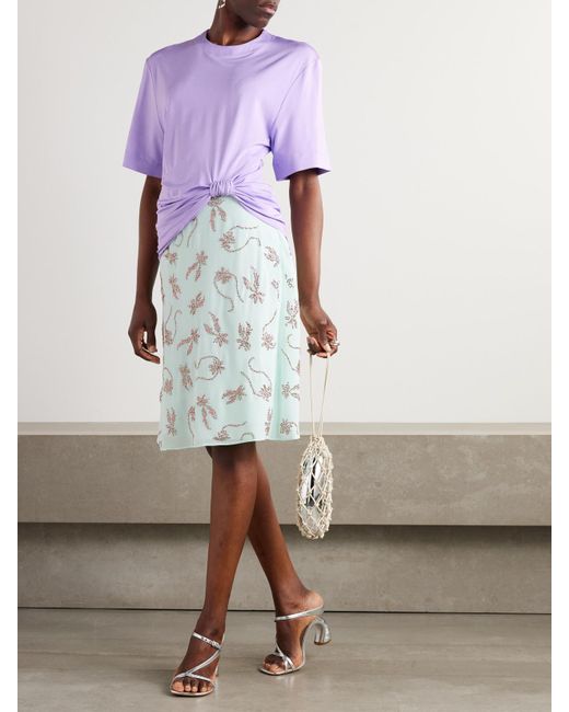 16Arlington Blue Dafne Crystal-Embellished Studded Chiffon Midi Skirt