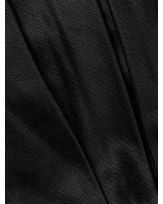 Khaite Black Lenro Pleated Satin-Trimmed Grain De Poudre Straight-Leg Pants
