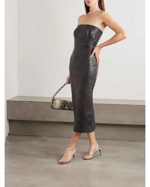 Alex Perry Black Strapless Leather Midi Dress