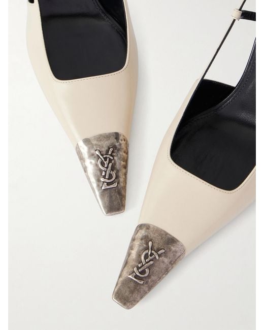 Saint Laurent White Jeanne Cassandre-Embossed Leather Slingback Pumps