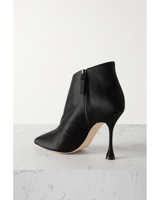 Manolo Blahnik Black Prabina 105 Crystal-Embellished Satin Ankle Boots