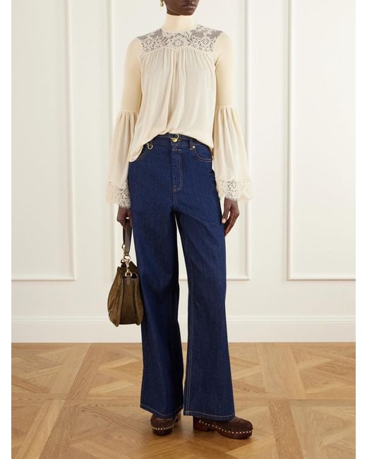 Zimmermann Natural Valiant Lace-Trimmed Chiffon Blouse