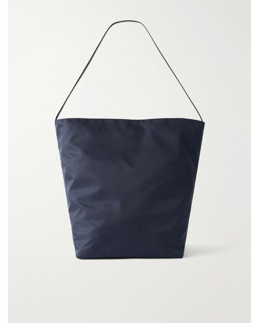 Valesque Blue Bucket Leather-Trimmed Satin-Shell Tote