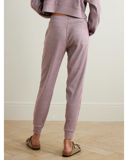 Alo Yoga Muse Brushed Ribbed-Jersey Track Pants in Purple | Lyst