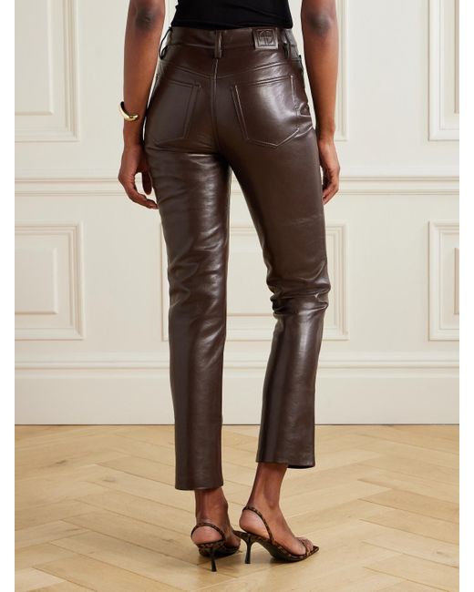 Anine Bing Brown Bruno Cropped Slim-Leg Pants