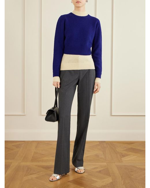 Jil Sander Blue Two-Tone Layered Wool-Blend Sweater