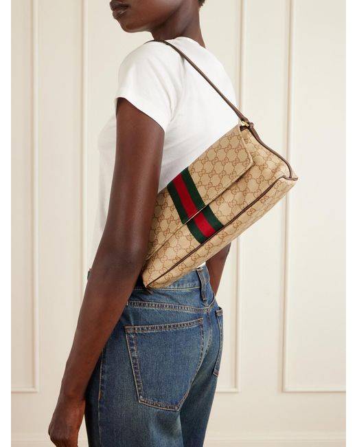 Gucci Metallic Madison Leather-Trimmed Printed Coated-Canvas Shoulder Bag