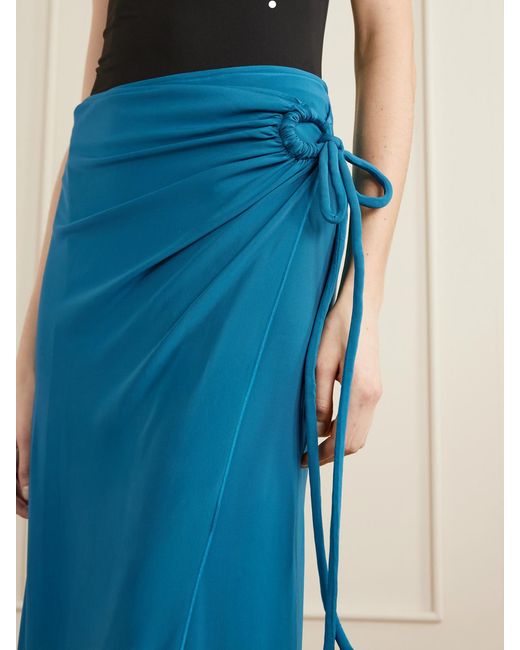 Max Mara Blue Beachwear Gathered Jersey Wrap-Effect Maxi Skirt