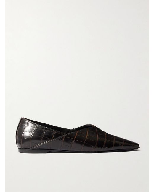Totême Black The Everyday Croc-Effect Leather Ballet Flats