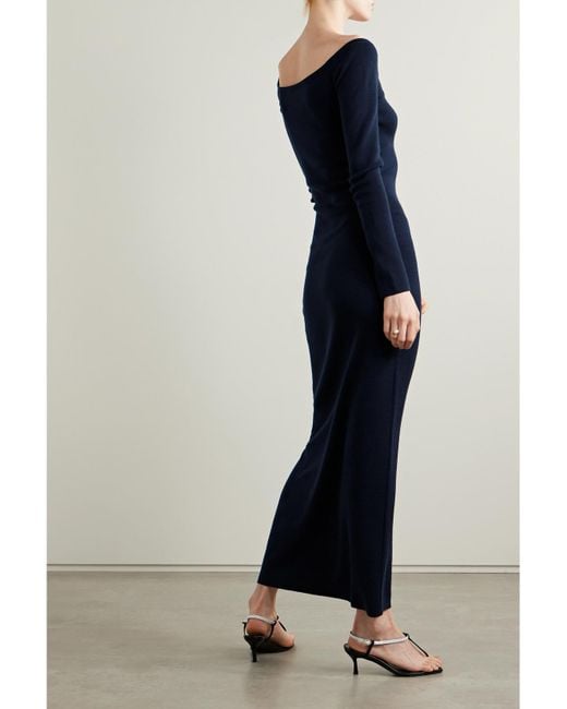 Gabriela Hearst Blue Selwyn Off-The-Shoulder Wool And Cashmere-Blend Midi Dress