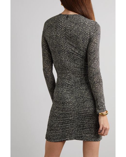 Isabel Marant Gray Jana Cutout Ruched Printed Stretch-Jersey Mini Dress