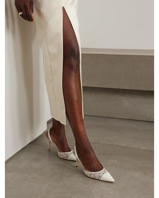 Manolo Blahnik Natural Capsli 70 Embroidered Lace And Crepe Pointed-Toe Slingback Pumps