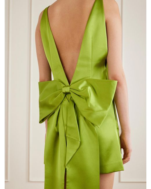 Self-Portrait Green Bow-Detailed Satin Mini Dress