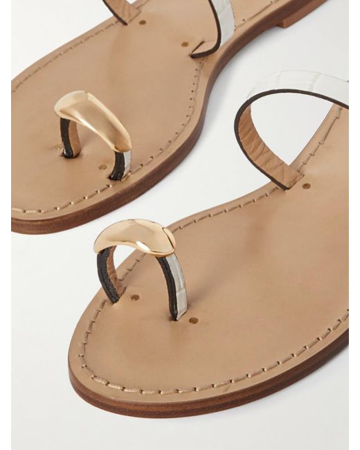 Amanu White The Kibera Embellished Croc-Effect Leather Sandals