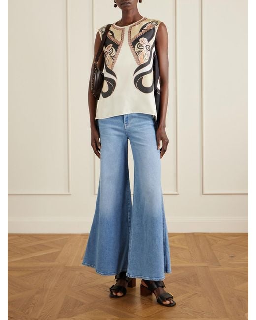 LaDoubleJ Natural San Carlo Asymmetric Printed Silk-Twill Blouse