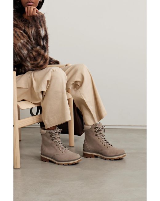 Sorel Brown Lennox Lace Leather-Trimmed Suede Ankle Boots