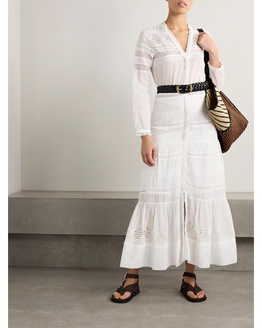 Isabel Marant White Daniva Lace-Trimmed Broderie Anglaise Organic Cotton-Voile Maxi Dress