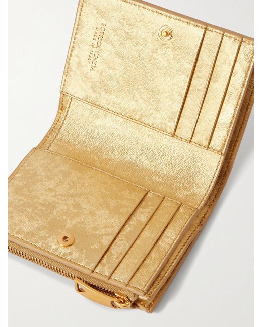 Bottega Veneta Natural Metallic Intrecciato Leather Wallet