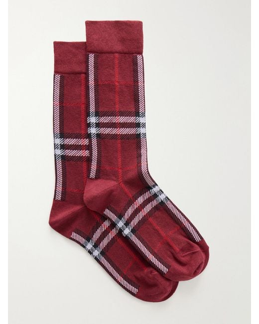 Burberry Red Checked Cotton-Blend Socks