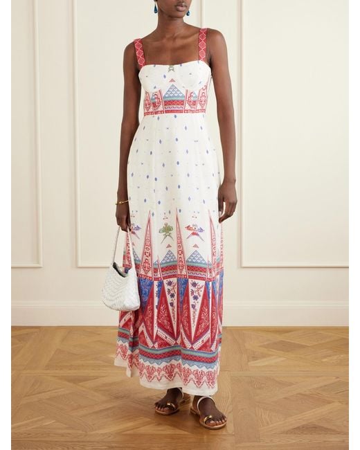 Emporio Sirenuse White Azzurra Printed Linen Maxi Dress