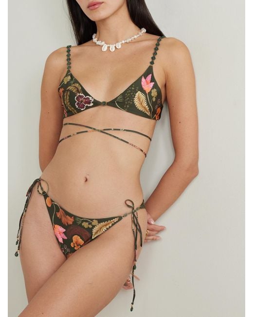 Agua Bendita Natural Net Sustain Poema Habitat Embellished Floral-Print Recycled Bikini Briefs
